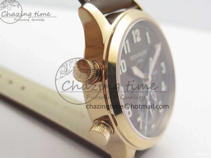 MIROTIME 0323 Calatrava 5524R Pilot Travel Time RG GRF Brown Dial on Brown Leather Strap MIYOTA TopPick 7155